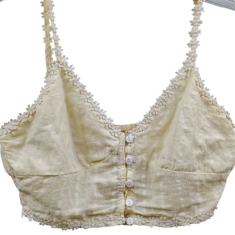Coquette Eyelet Lace Button Front Corset Tank Top Butter Yellow Summer S